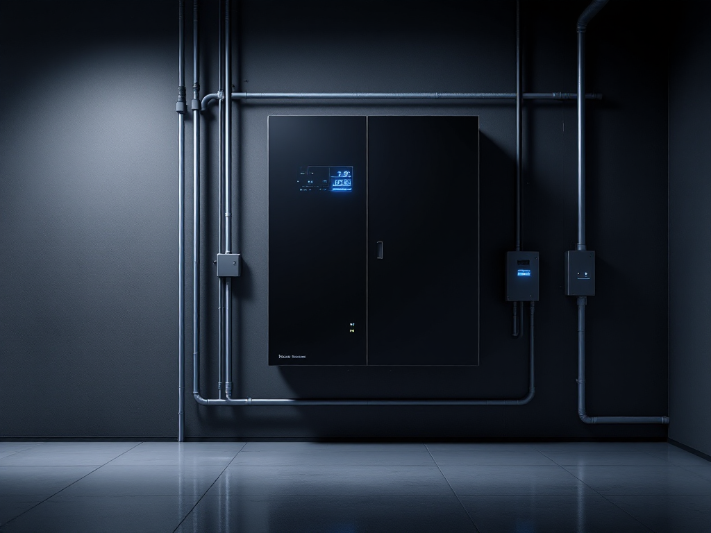 Wall-mounted commercial lithium battery storage cabinet with inverter and conduit routing